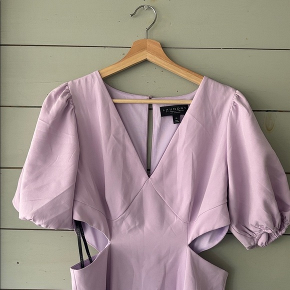 Laundry by Shelli Segal Lilac Puff Sleeve Cutout Midi Dress – Size 10 - Picture 3 of 6